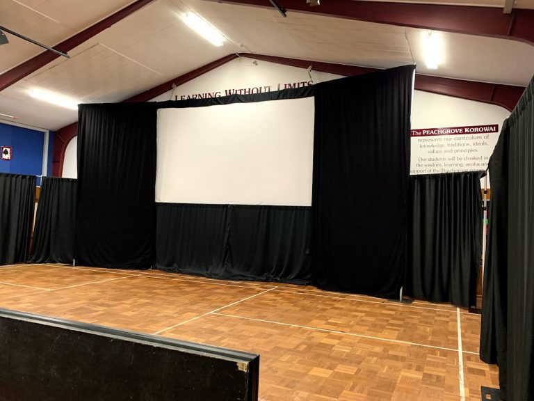 6 Metre screen and drapes for presenting movies produced by school kids