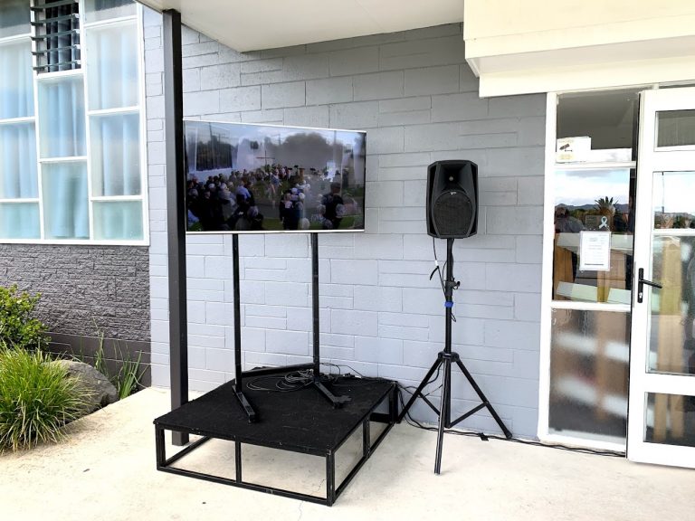 Overflow to outside church with sound and video