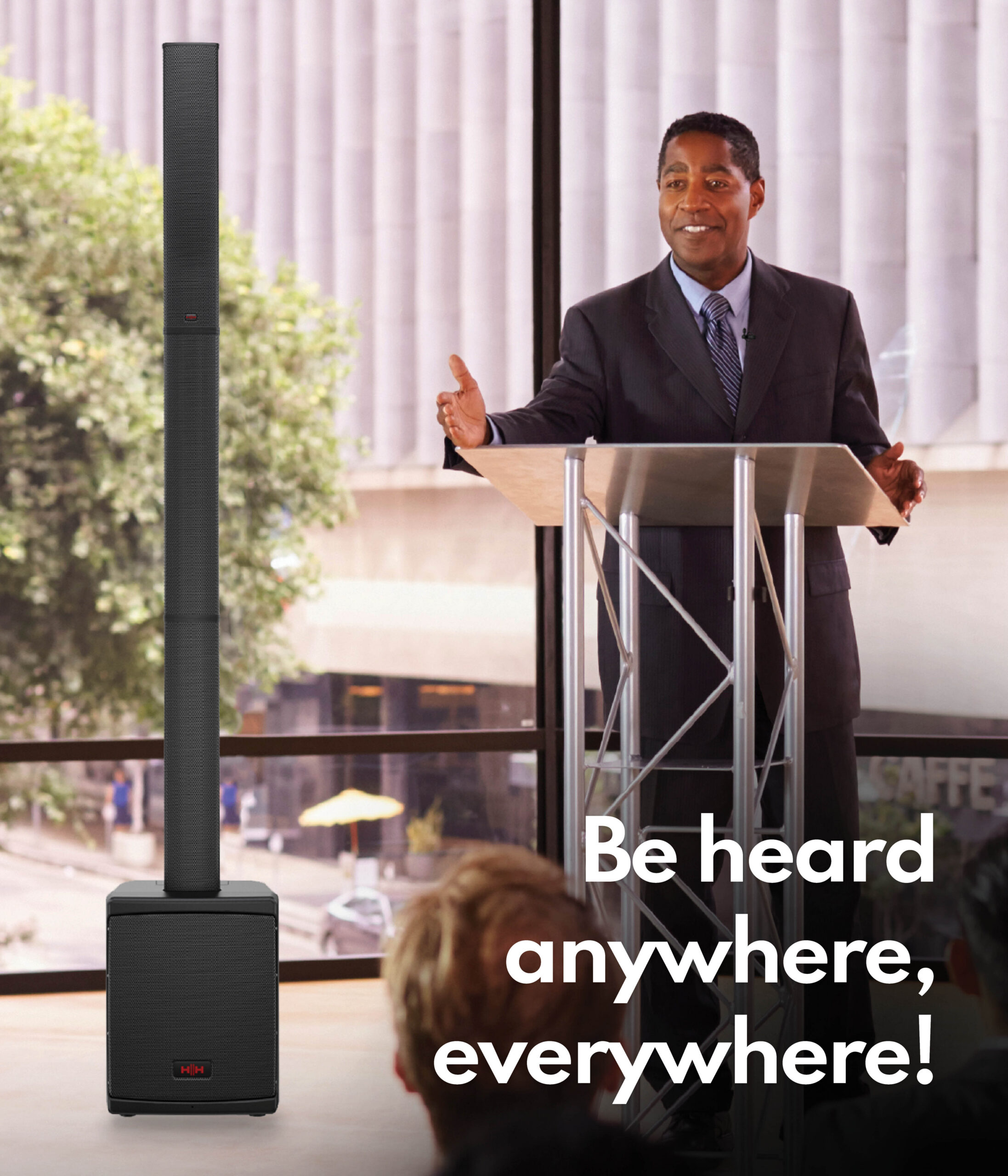 HH Tensor-GO portable battery operated column speaker and subwoofer